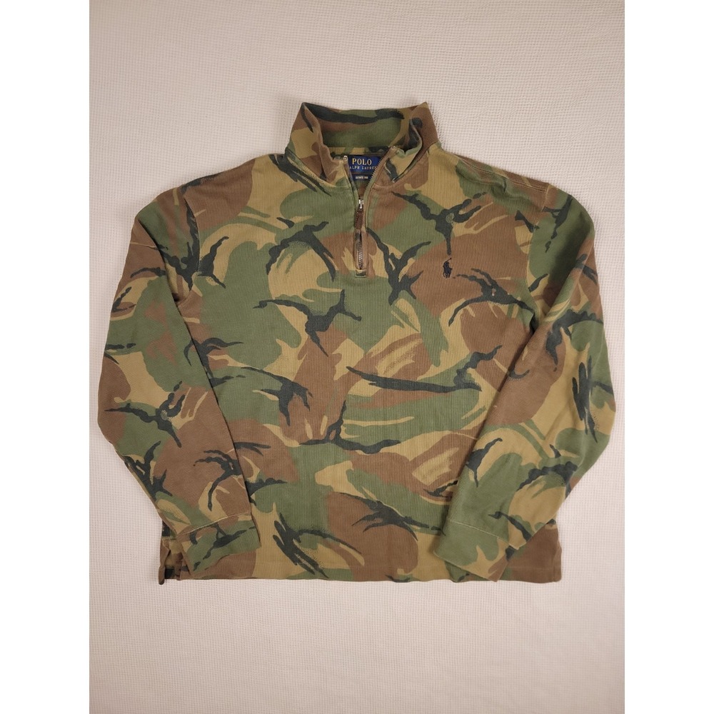 Polo Ralph Lauren Quarter Zip Mens M Camouflage Stand Up Collar Estate Rib Camp
